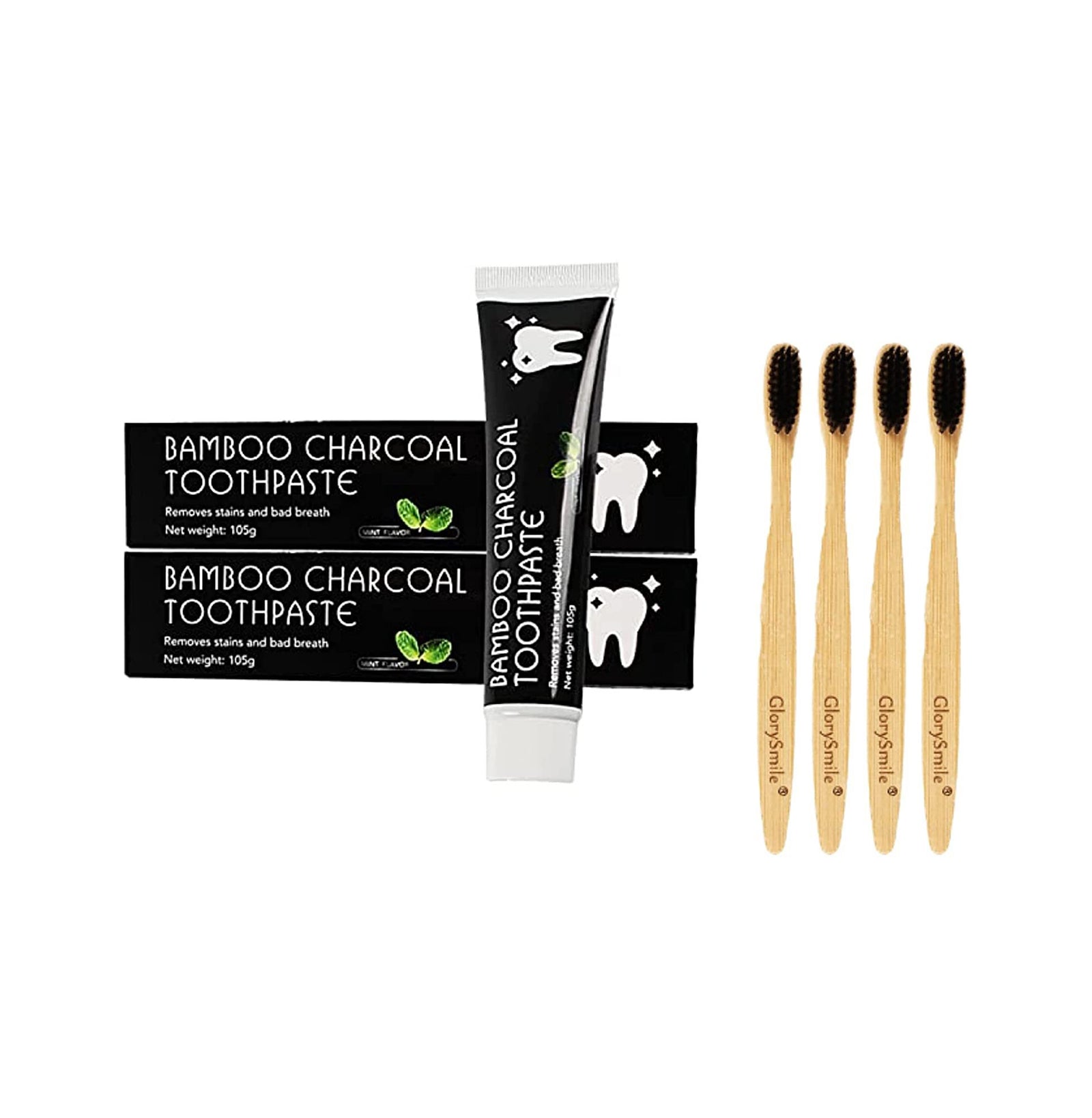 Bamboo Charcoal toothpaste with wooden toothbrush